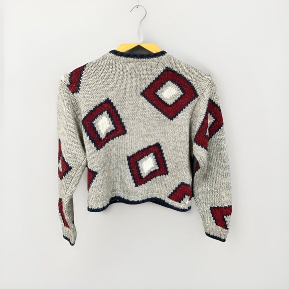 Liz Wear Vtg Geometric Cropped Cardigan Sweater Sz SP 80s 90s Petite Retro - Picture 2 of 3